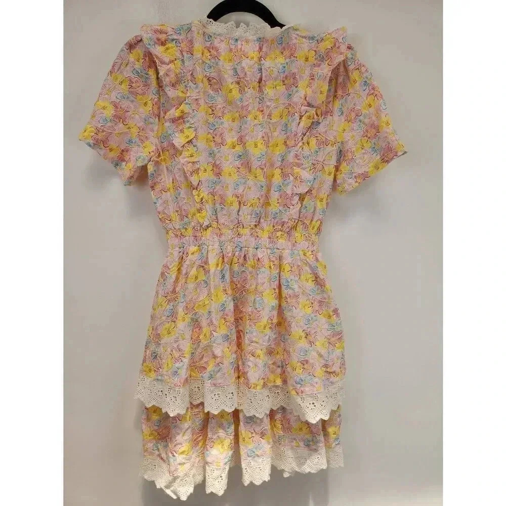 Melloday Mini Dress Cottage Floral Tiered Womens Size Medium - Picture 2 of 8